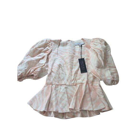 NWT Hunter Bell Conway Peplum pink print blouse sz 2 - Picture 2 of 6